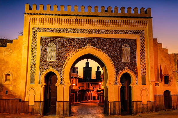 The Bab Bou Jeloud gate - entrance to medina of Fez, Morocco.