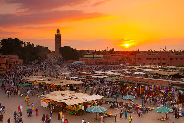 Jamaa el Fna is square and market place in Marrakesh's medina quarter. Marrakesh, Morocco, north Africa. UNESCO Heritage of Humanity.