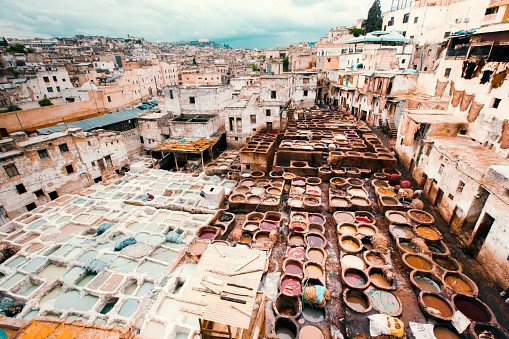 Stores in the medina streets of Fez, Morocco.