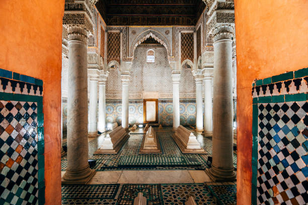saadian tombs with decorative tiles at marrakech medina